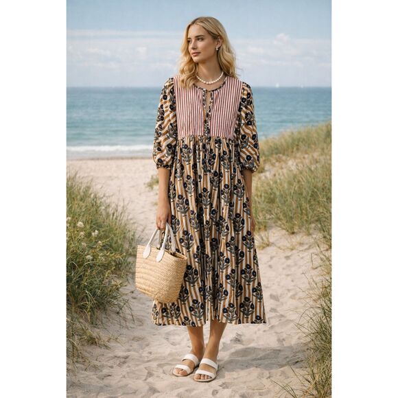 Darlington Isle Dresses & Skirts - Designer Block Print Coastal Grandma NWOT Darling Isle kaftan midi dress, Sm, $2